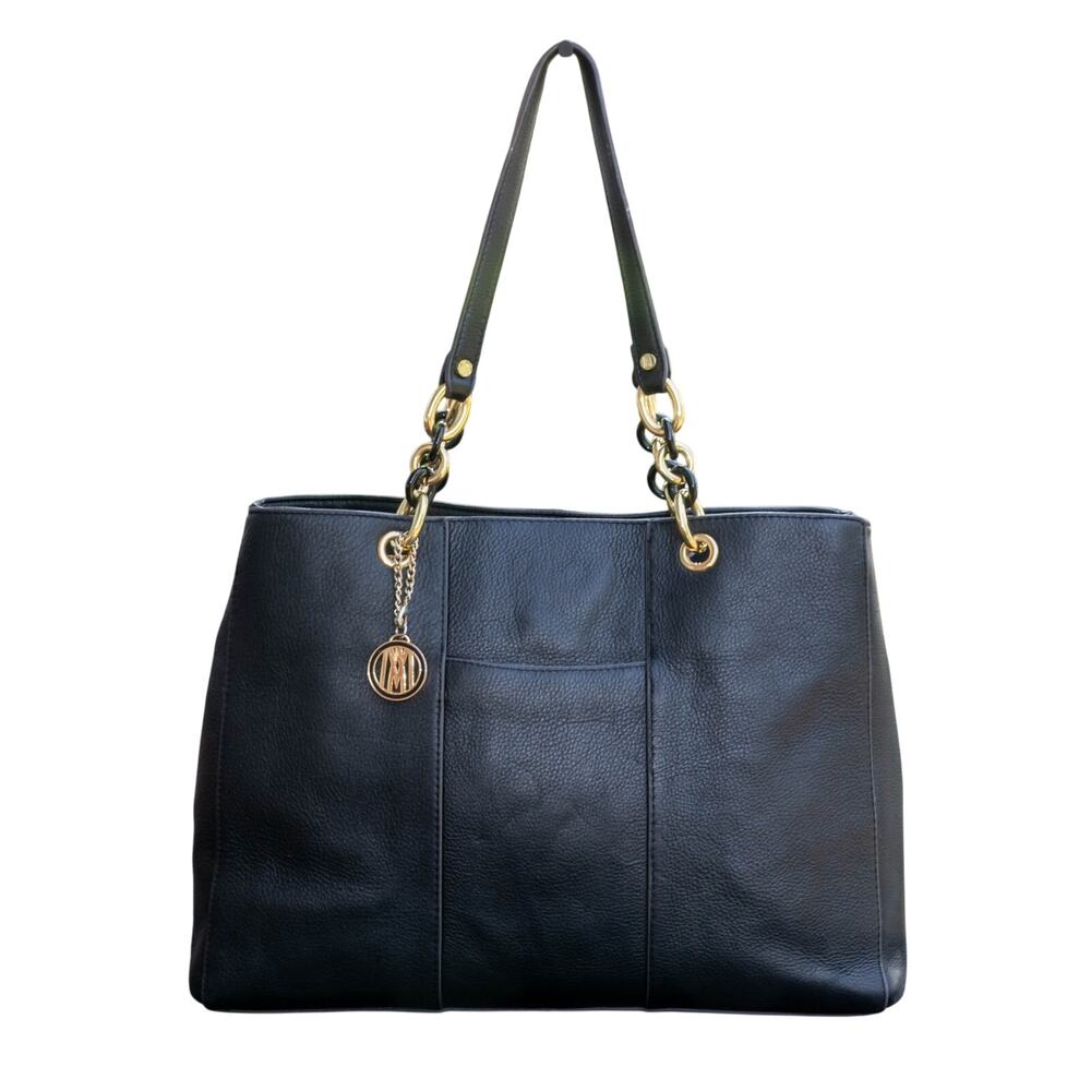 ANTONIO MELANI X-Large Corporate Chic Black Leather Tote Shoulder Bag Work Bag